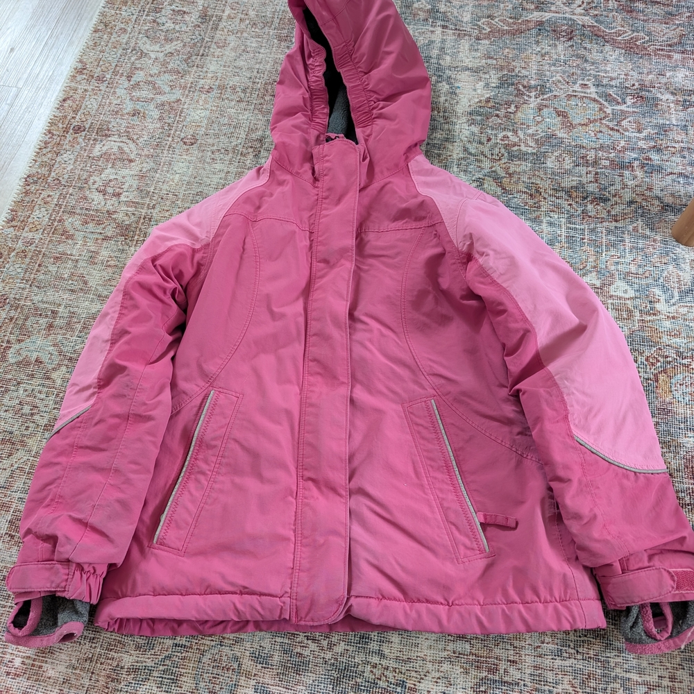Lands' End Pink Puffer Jacket with Hood and Weather-Resistant Fabric